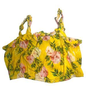 Yellow Smocked Ruffled Sleeveless Tank Top - Liz Banks Limited XL